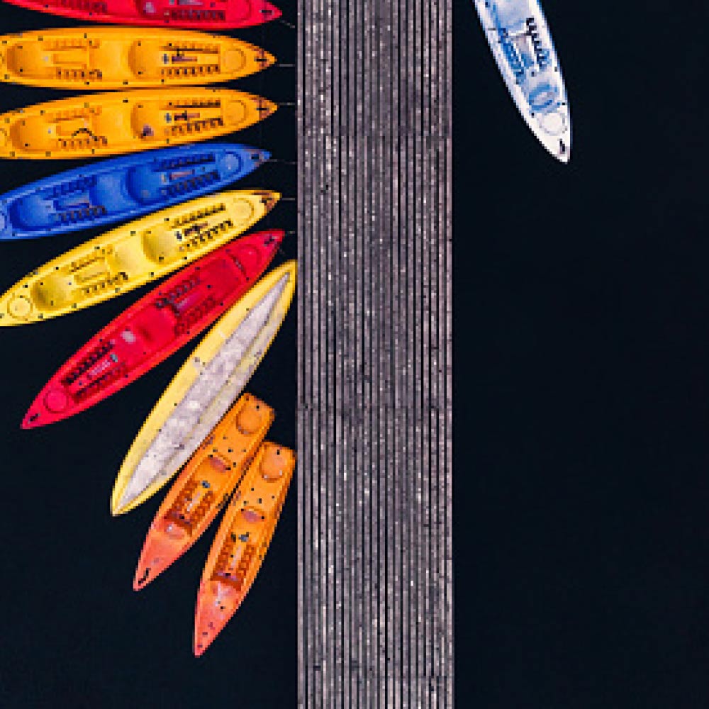 Aerial view of moored kayaks, Zaragoza, Spain - Getty Images Enlarged