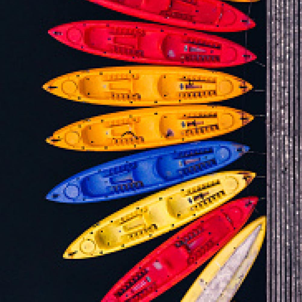 Aerial view of moored kayaks, Zaragoza, Spain - Getty Images Enlarged
