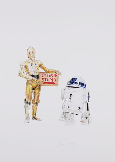 I'm With Stupid-C3PO and R2D2 Art Print by Zoe Moss - Art Republic