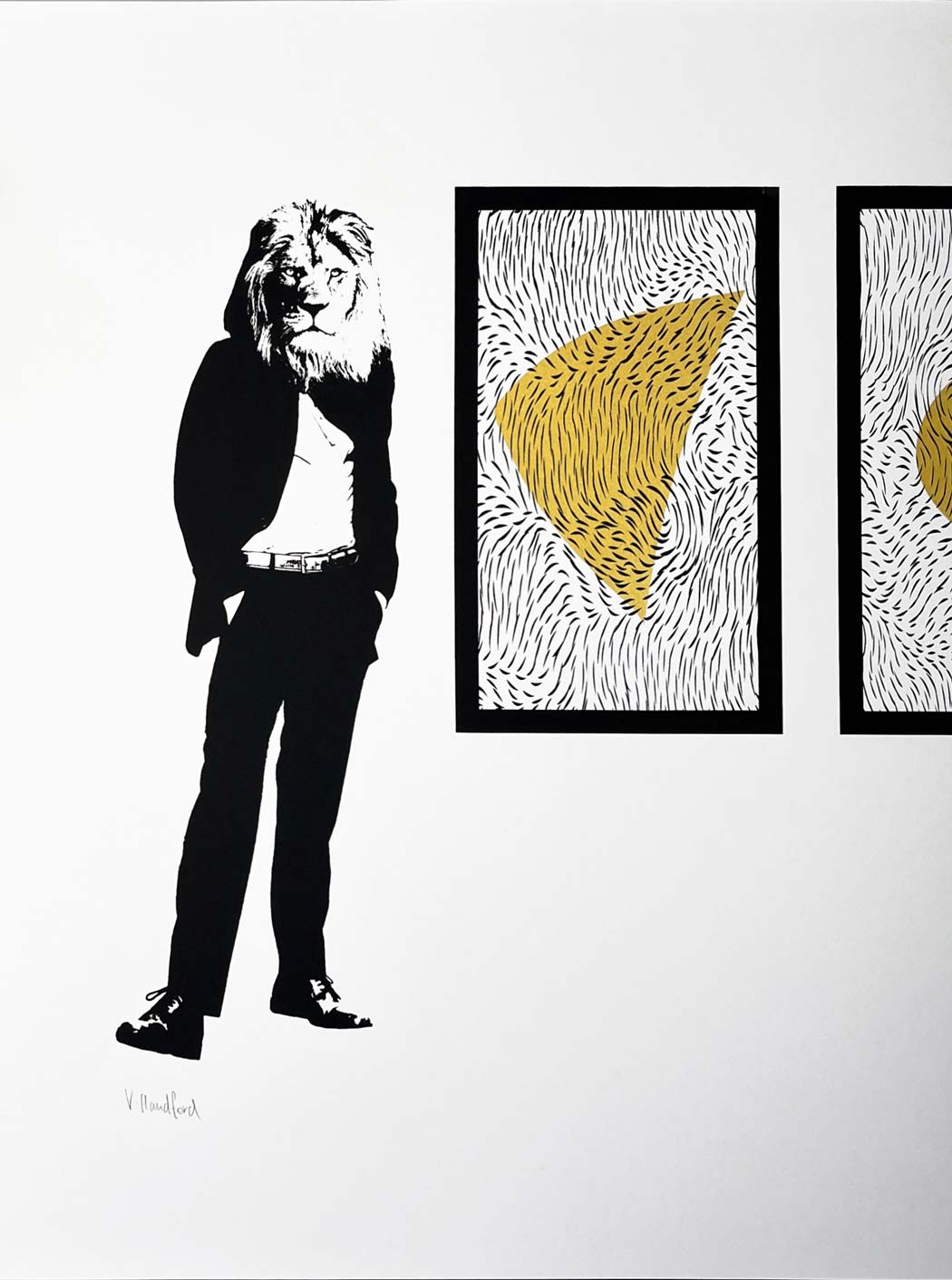 Lion and Tiger Abstracts (Gold and Black) Enlarged