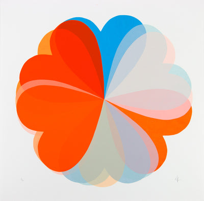 Large Hearts & Flowers Layered Orange & Blue Art Print by Hannah Carvell - Art Republic
