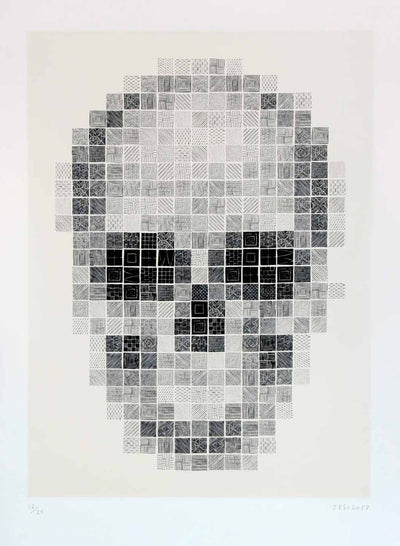 Blue pearl pixel skull Art Print by Jess Wilson - Art Republic