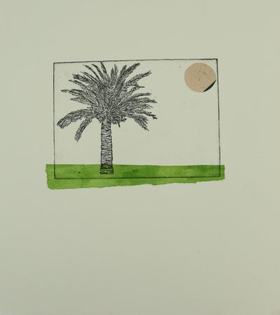 Palm Tree - Green Stripe Pink Sun Art Print by Clare Halifax - Art Republic