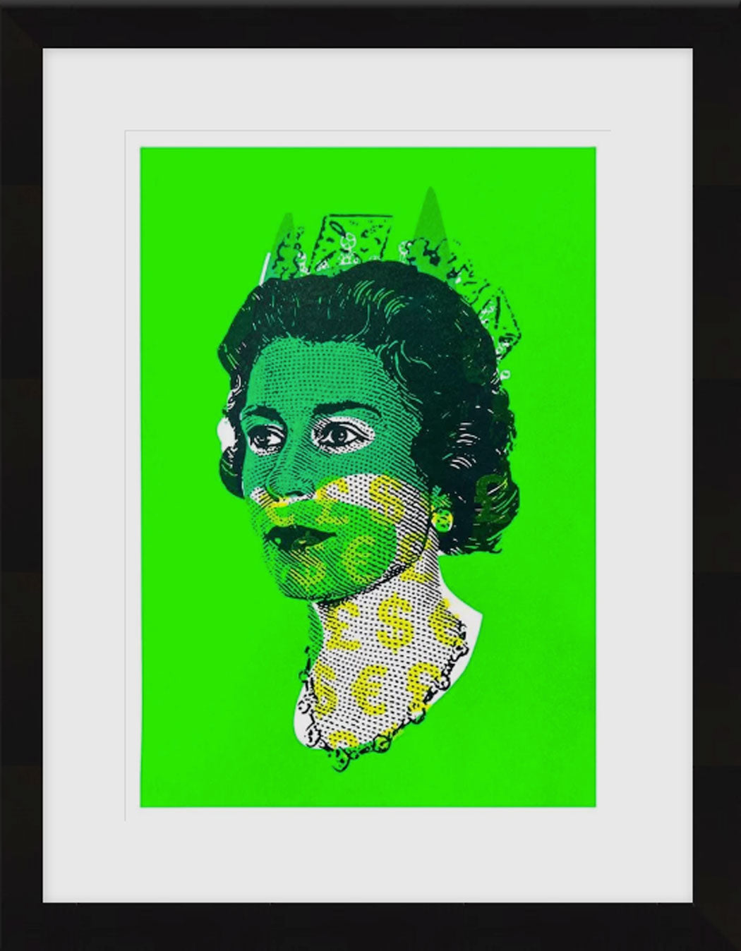 Elizabeth - Green and Neon Yellow Currency - Framed Enlarged
