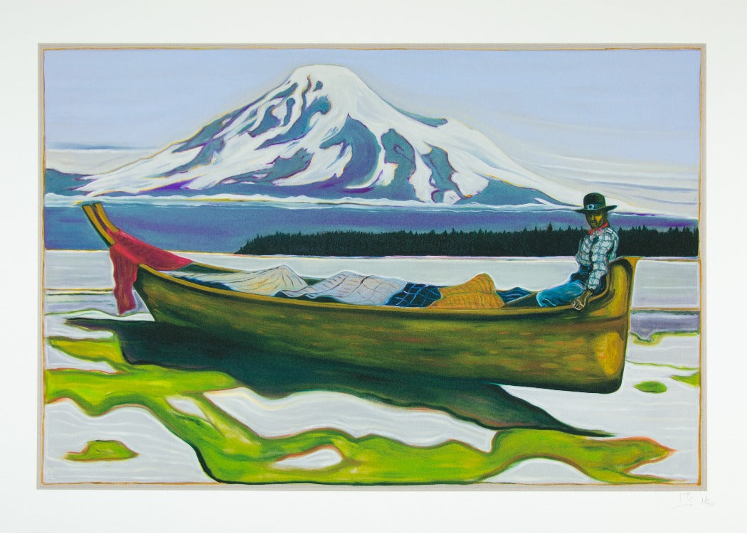 Salish Canoe and Mount Tahoma Enlarged