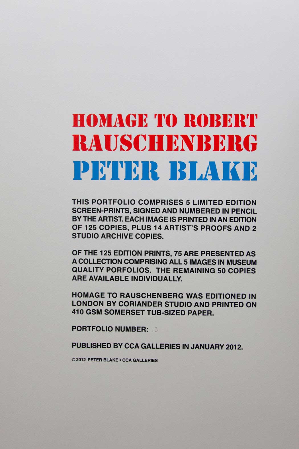 Homage to Rauschenberg (Portfolio Set) Enlarged