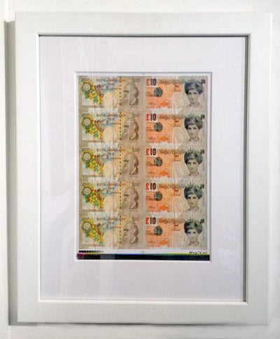 Framed 'Di-Faced Tenners (Full Sheet)' (Silkscreen Signed Artist Proof Edition of 32) Art Print by Banksy - Art Republic