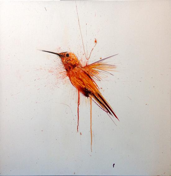 Hummingbird - Orange (Oil Painting on Linen Signed Original) Enlarged