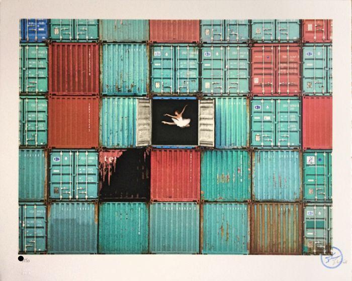 The Ballerina Jumping In Containers, Le Havre, France, 2018 Enlarged