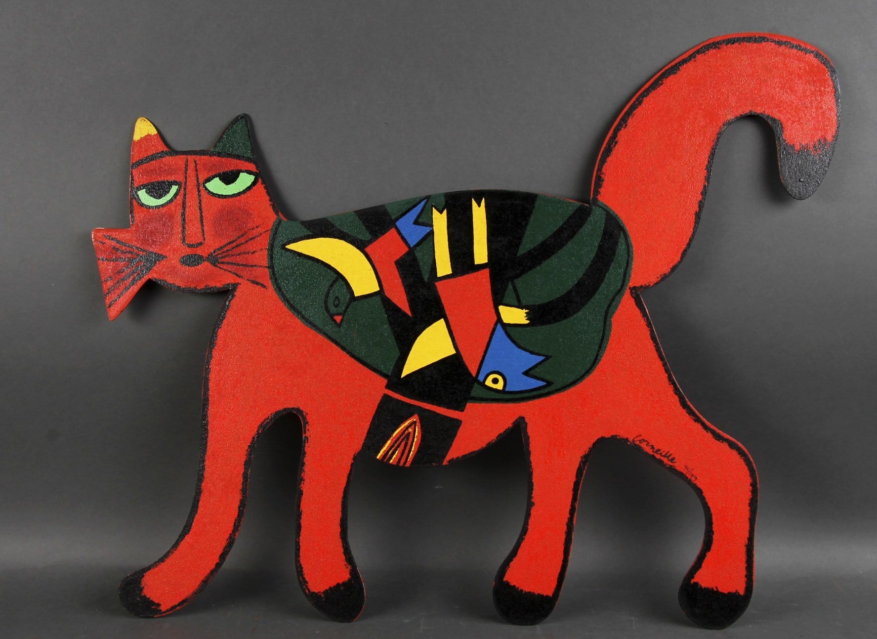 Chat géométrique rouge et vert, 2003 Enlarged