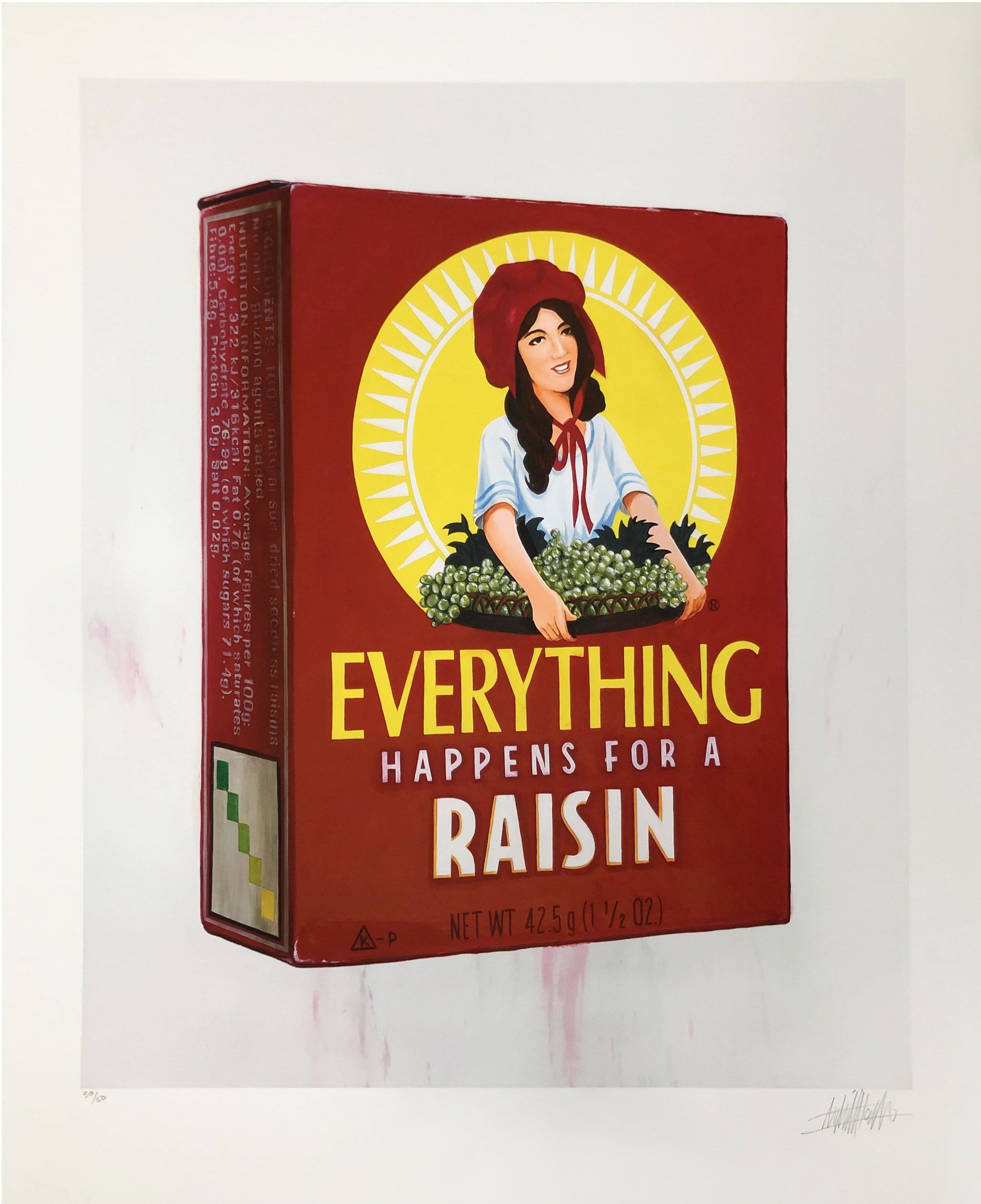 Everything Happens, (Sunmaid Raisin box) Enlarged