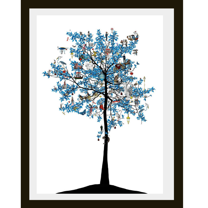 Mammalian Blue Folk Tree - Medium (Framed) Enlarged