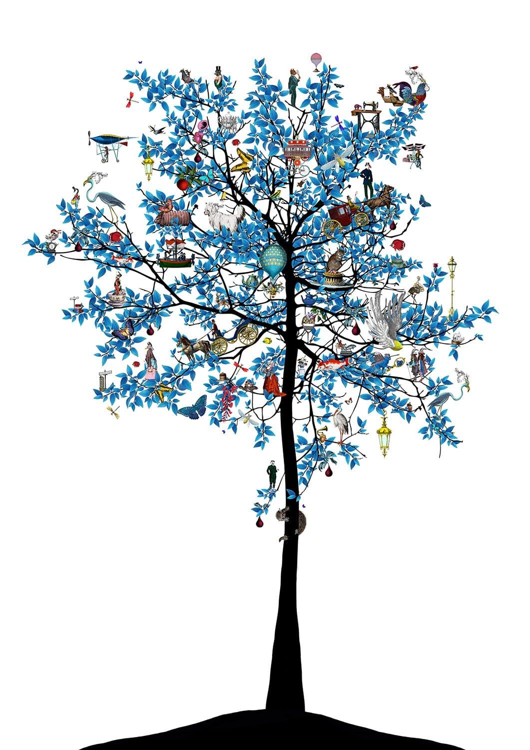 Mammalian Blue Folk Tree - Large Enlarged