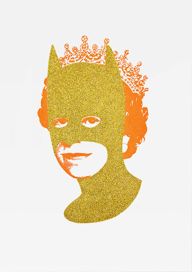 Rich Enough to be Batman - Glitter Gold and Neon Orange Enlarged