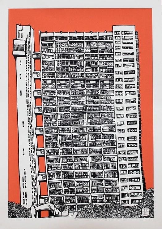 Trellick Tower (Coral Pink) Enlarged