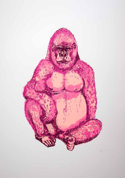 Gorilla - Pastel Pink Art Print by Hannah Carvell - Art Republic