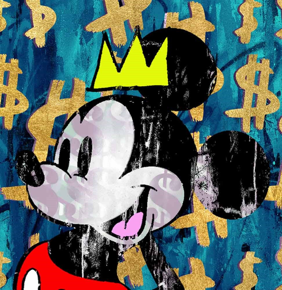 King Mickey With Basquiat Crown - Red / 24 Carat Gold Leaf XL Enlarged