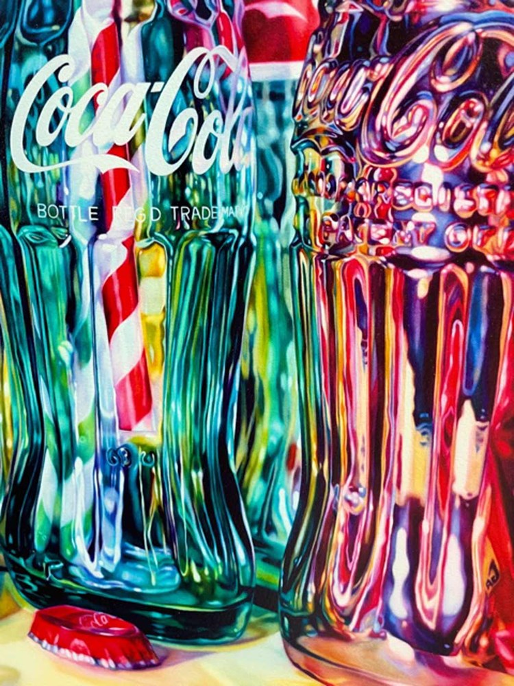 Coke bottles on Yellow - A2 Enlarged