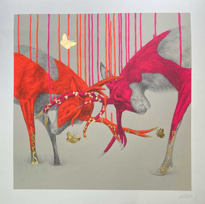 Wild Times - Handfinished with Gold Leaf Butterflies Art Print by Louise McNaught