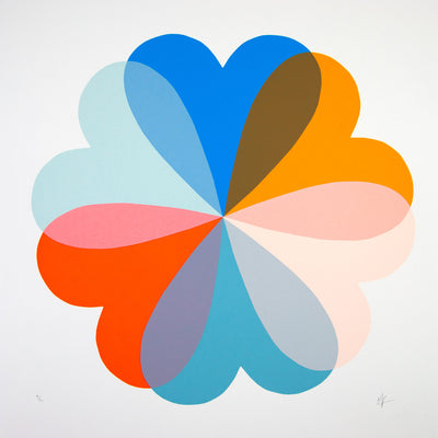 Large Hearts & Flowers Orange & Blue Art Print by Hannah Carvell - Art Republic