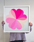 Large Hearts & Flowers Neon Pink - Framed