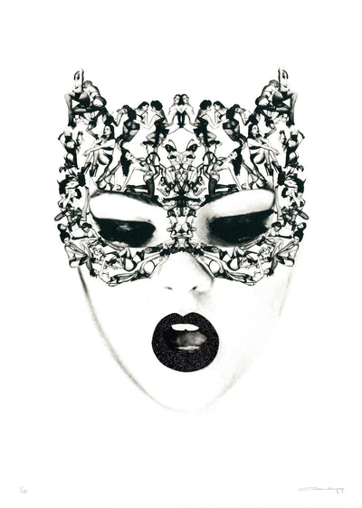 Meow Vamp - Black Glitter Art Print by Cassandra Yap - Art Republic