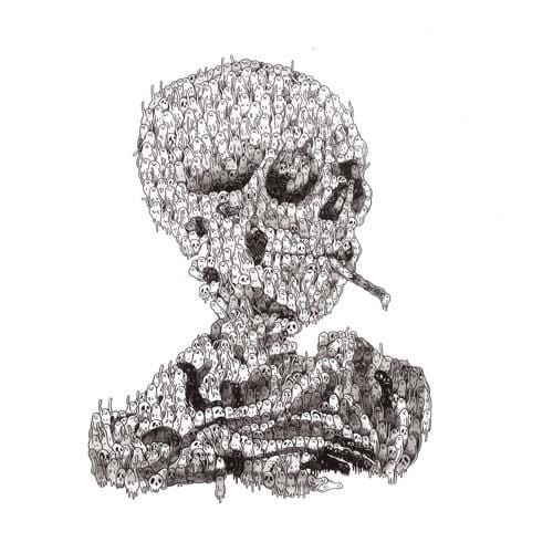 Skull of a Skeleton with Berning Cigarette Enlarged