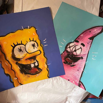Spongebob and Patrick - Set of Two Prints Art Print by Lee Ellis - Art Republic