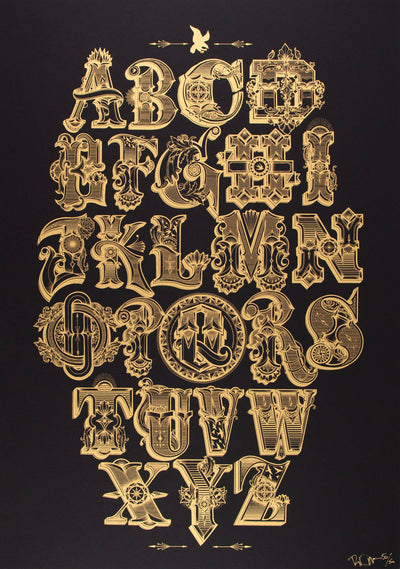 Lockdown Letters - Gold on Black Art Print by Rob Draper - Art Republic