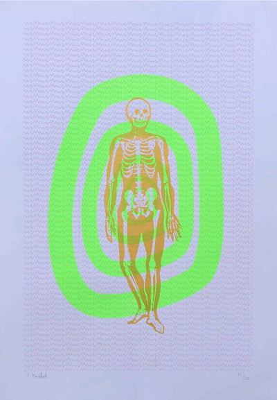 Skeleton (Neon and Gold) Art Print by Memori Prints