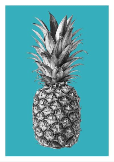 Rainforest Rewild Pineapple - A3 Blue Art Print by CJP
