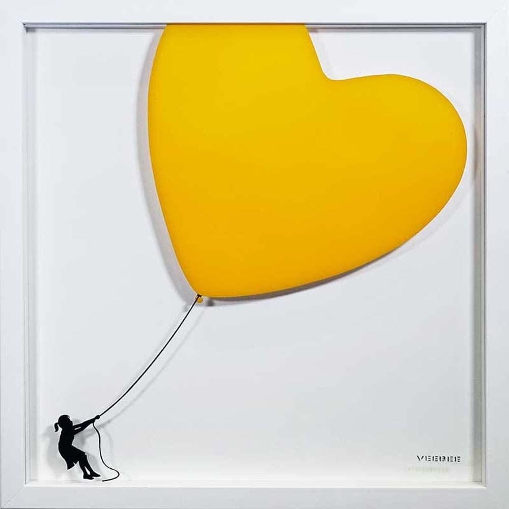 Balloon Heart on Glass - Shock Yellow Enlarged