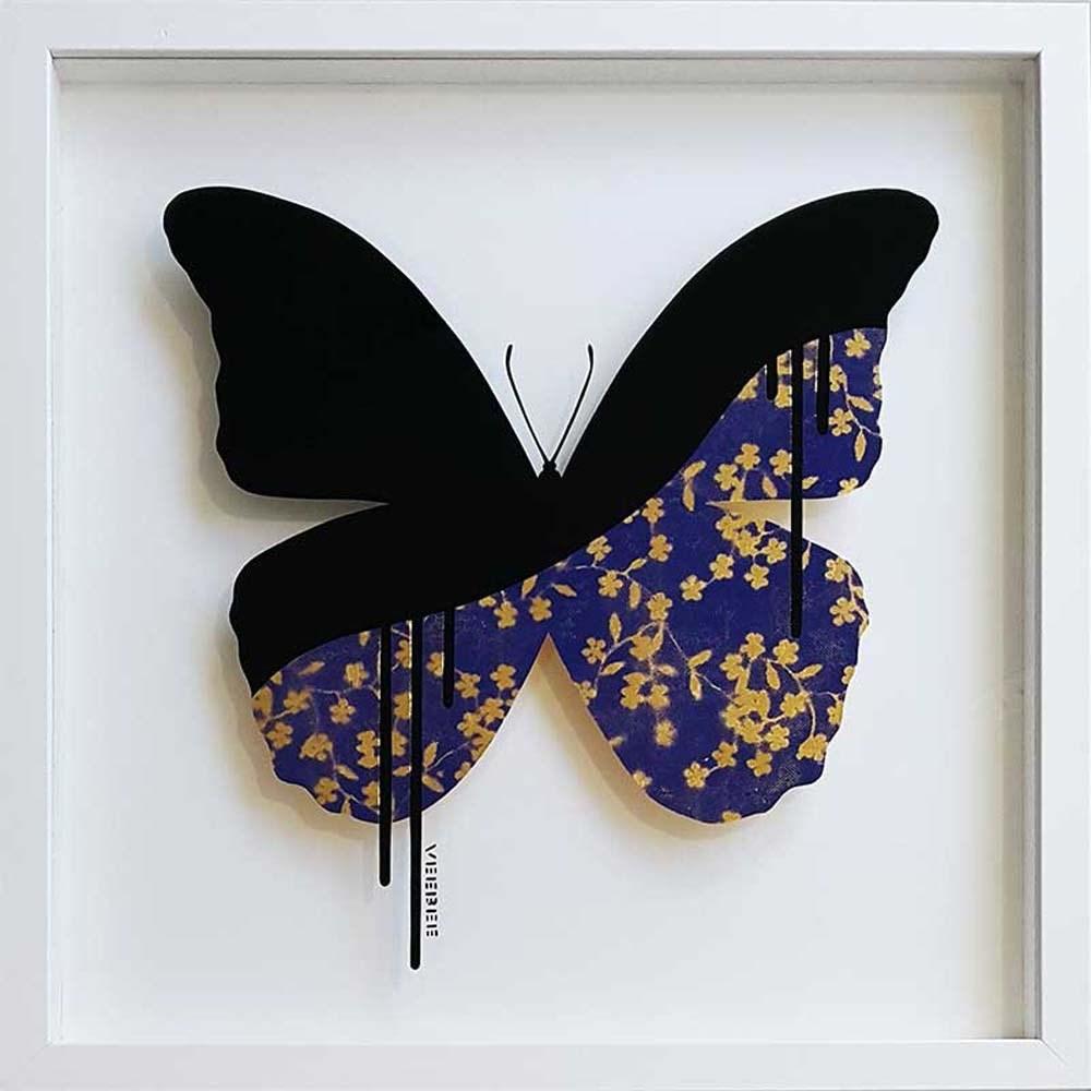 Butterfly Royal Blue-Gold - Original Painting on Glass Enlarged